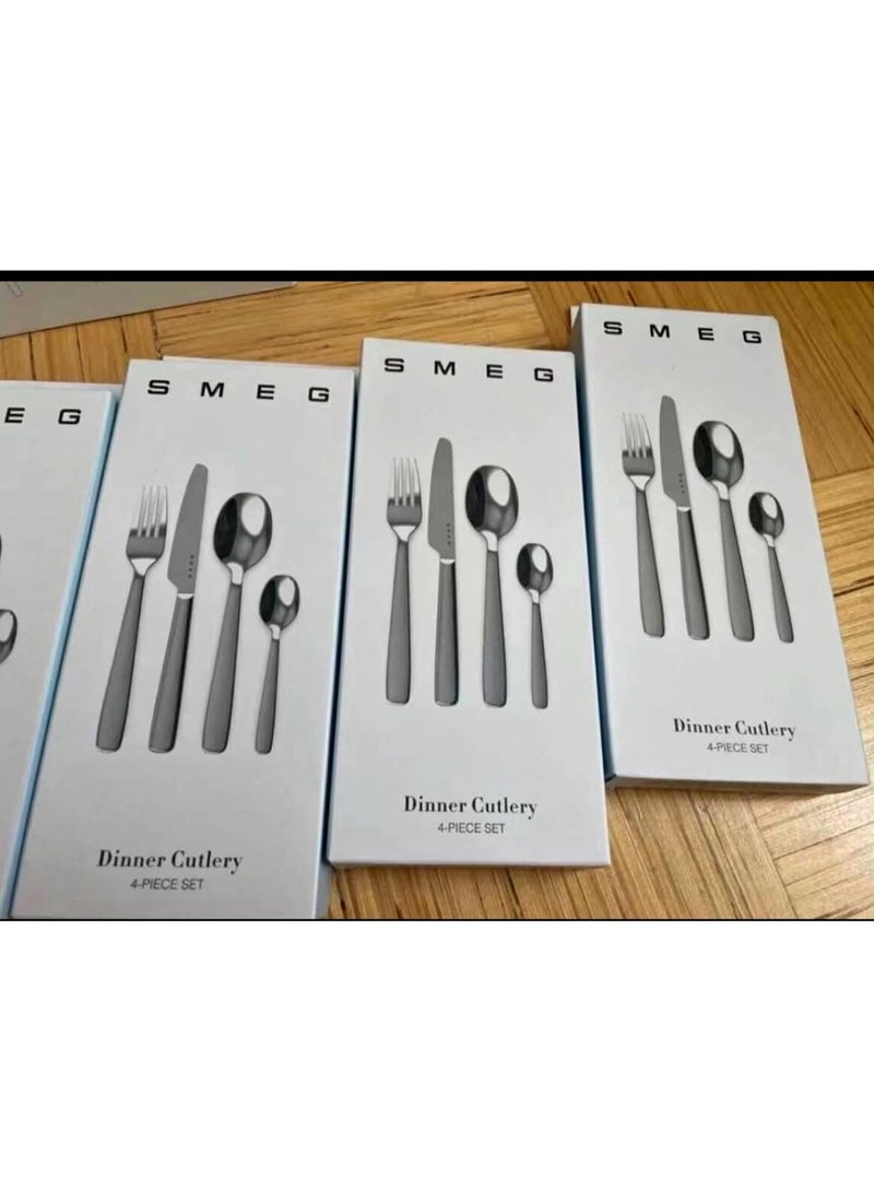 SMEG luxury Stainless Steel 24x Cutlery Set+Holder, 6-Person, Black - Image 3