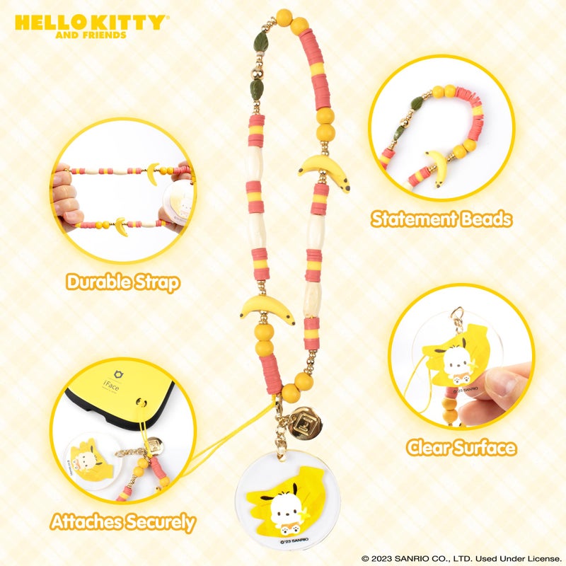 iFace Hello Kitty and Friends Beaded Wristlet Universal Phone Charm Strap - Cute Wrist Chain Lanyard Aesthetic Decor Strap for Cell Phone Camera Keys AirPods Keychains â€“ Pochacco (Banana) - Image 2