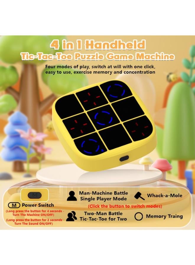 Tic Tac Toe Game, 4-in-1 Electronic Tic Tac Toe Bolt Game, Handheld Puzzle Game Console Toys for Educational and Memory Growth, Portable Travel Games, Board Games Gifts for Kids and Adults (Yellow) - Image 2