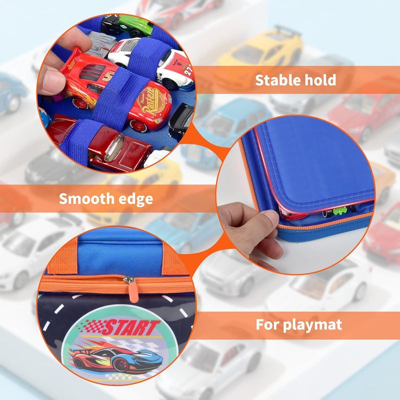 SAIKA Toy Car Storage Bag for Hot Wheels for Matchbox for LEGO for AZEN for JOYIN for Tub Works Cars Toy Car Organizer Holder with Rug Race Track Mat for 96 Mini Cars - Blue (Case Only) (Blue+Playmat) - Image 4