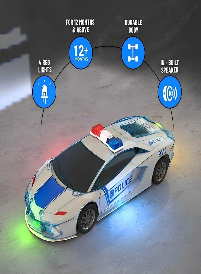GRAPHENE Friction Powered Police Car with Lights Music Super Speed Colorful Dazzling Lights and Sound Siren Pullback Cop Vehicle Toy for Kids Best Birthday Gift Boys Girls (Pack of 1) - Image 3