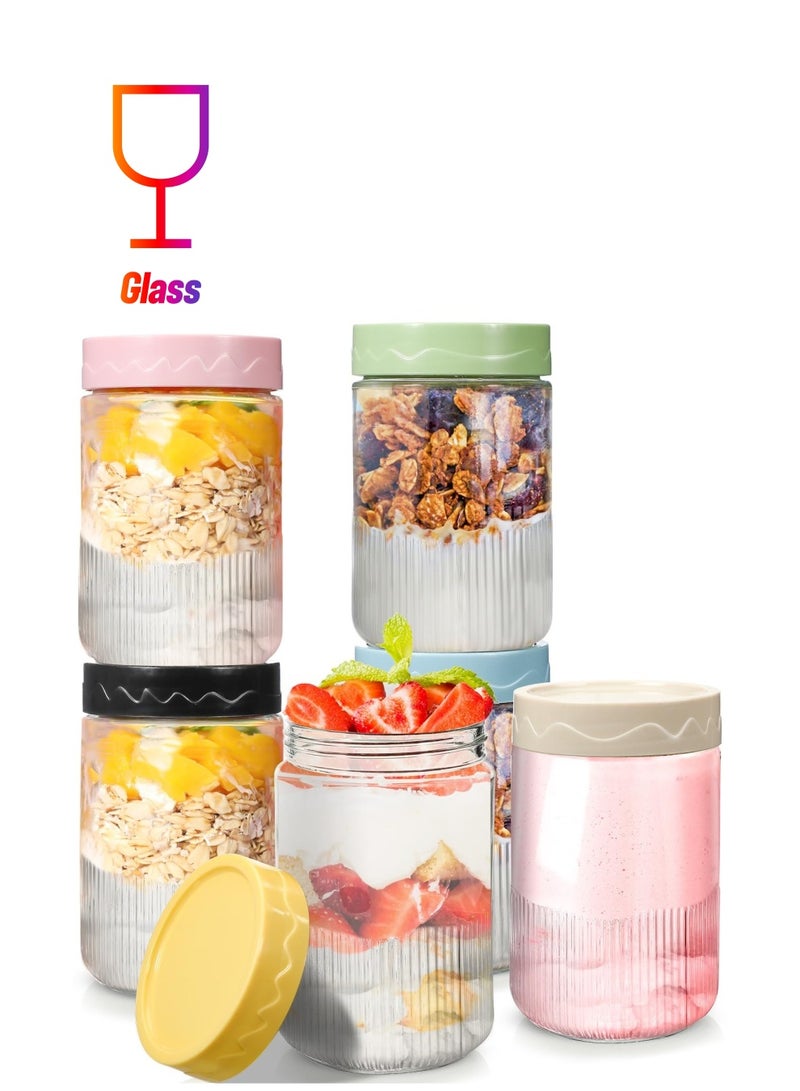 SYOSI 6 Pack 16.9 oz Overnight Oats Containers with Lids Glass Food Storage Jars for Kitchen High Temperature Resistant Glass Jars for Oatmeal, Spices, Leak Proof and Reusable Storage Set - Image 1