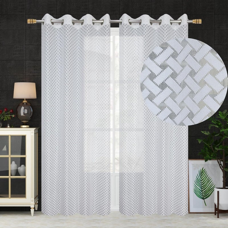 Yarnis Yarnis Polyester Sheer CrissCross Net Curtains 7 Feet Long Set of 2 for Door White Eyelet - Image 1