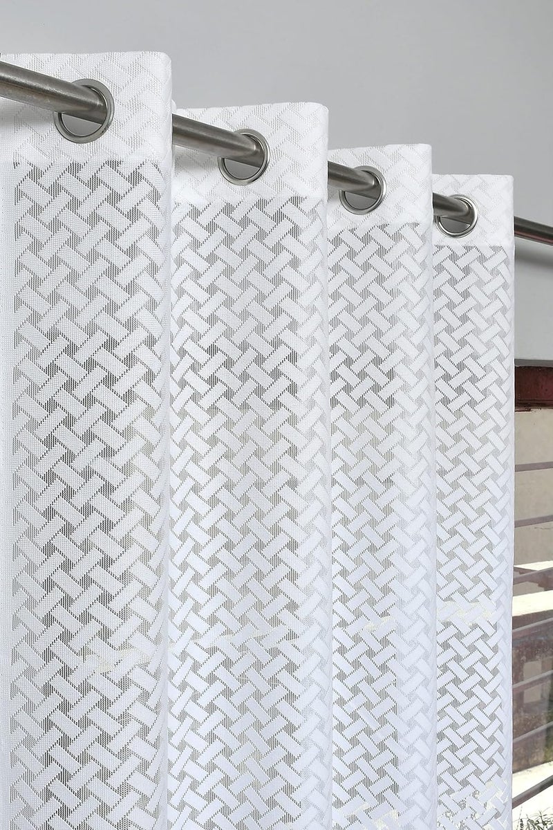 Yarnis Yarnis Polyester Sheer CrissCross Net Curtains 7 Feet Long Set of 2 for Door White Eyelet - Image 2