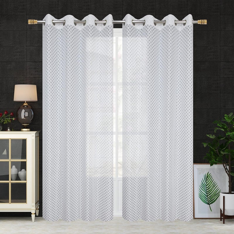 Yarnis Yarnis Polyester Sheer CrissCross Net Curtains 7 Feet Long Set of 2 for Door White Eyelet - Image 3