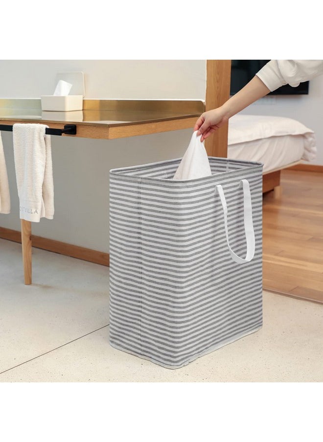 HOUSE OF QUIRK House of Quirk Laundry Hamper 100L Collapsible Large Laundry Baskets with Easy Carry Handles Freestanding Storage Basket for Toys Clothes Organizer (100 Litre, White Grey Stripe)  - Image 5