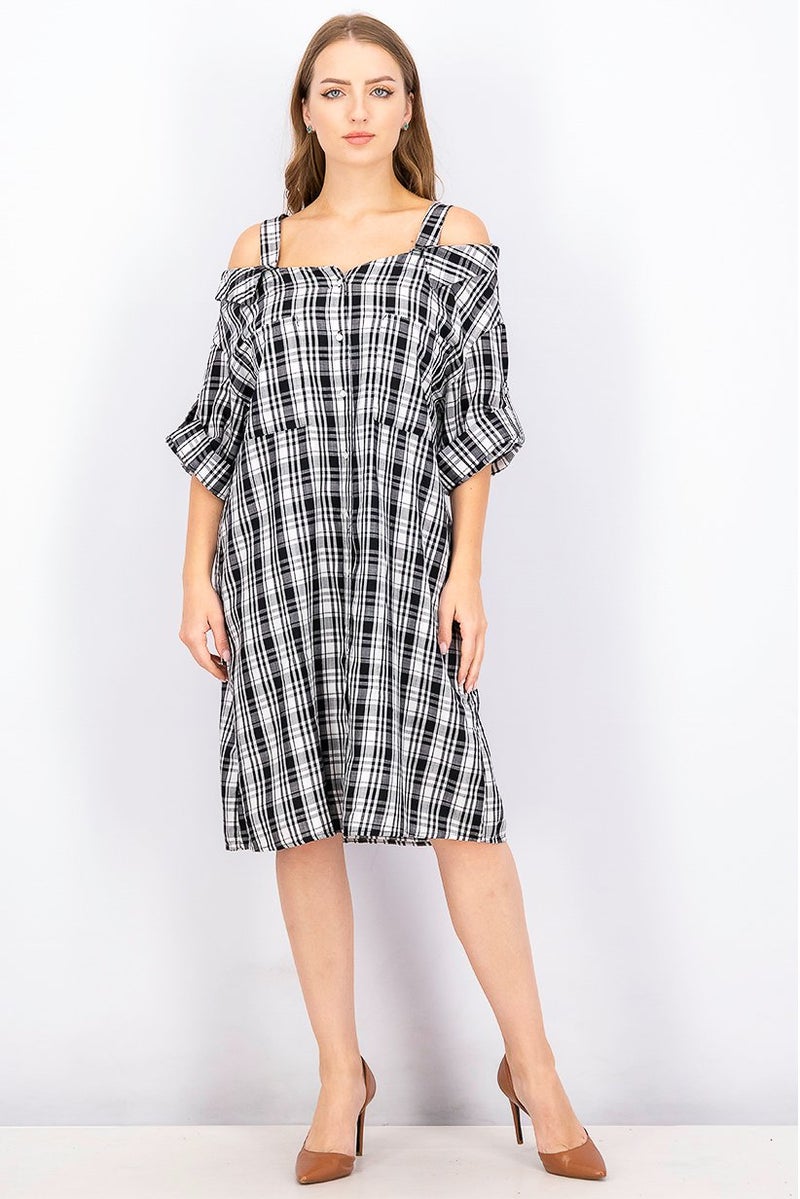 VERO MODA Women Plaid Cold Shoulder Shirt Dress, Multicolor - Image 1
