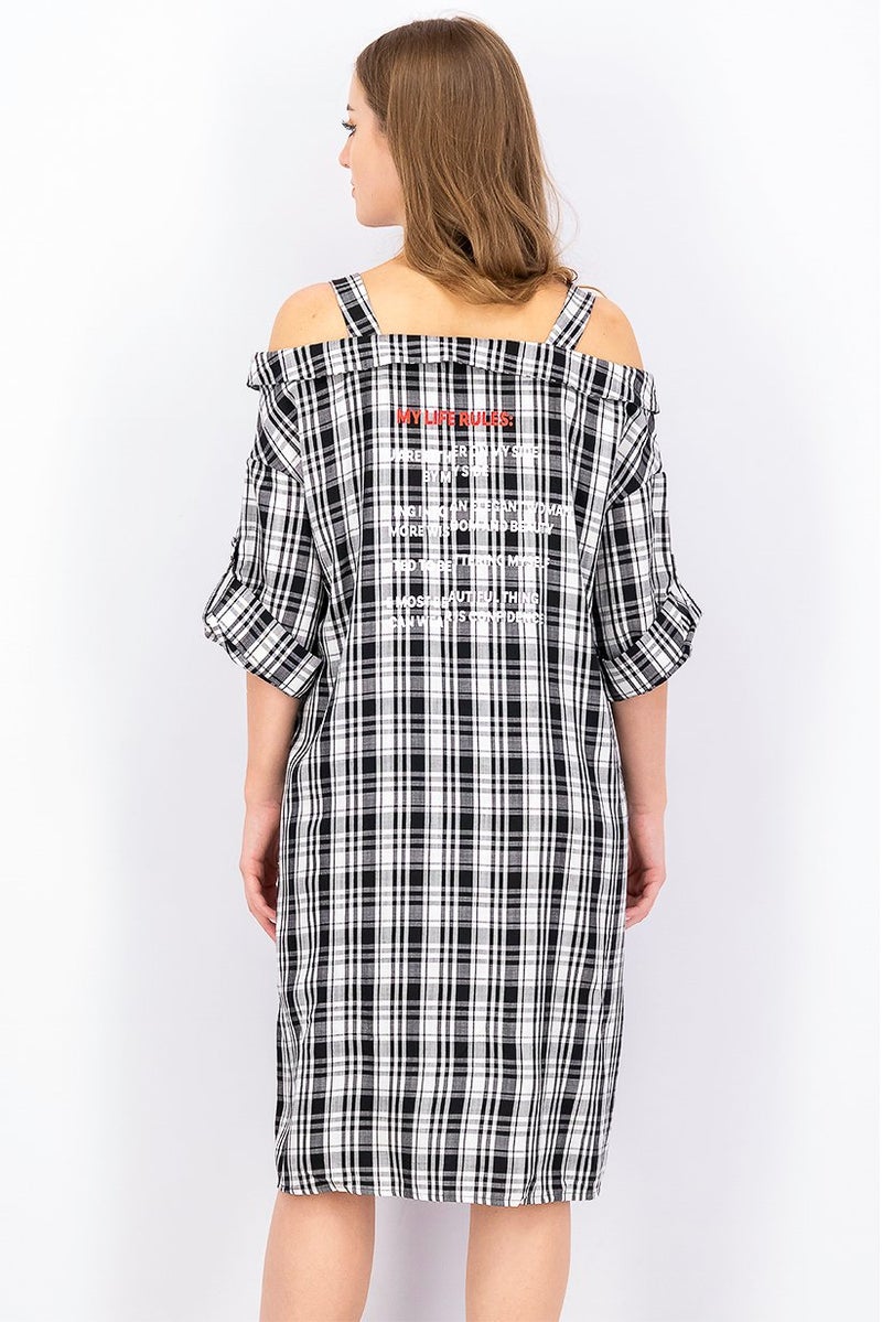 VERO MODA Women Plaid Cold Shoulder Shirt Dress, Multicolor - Image 3