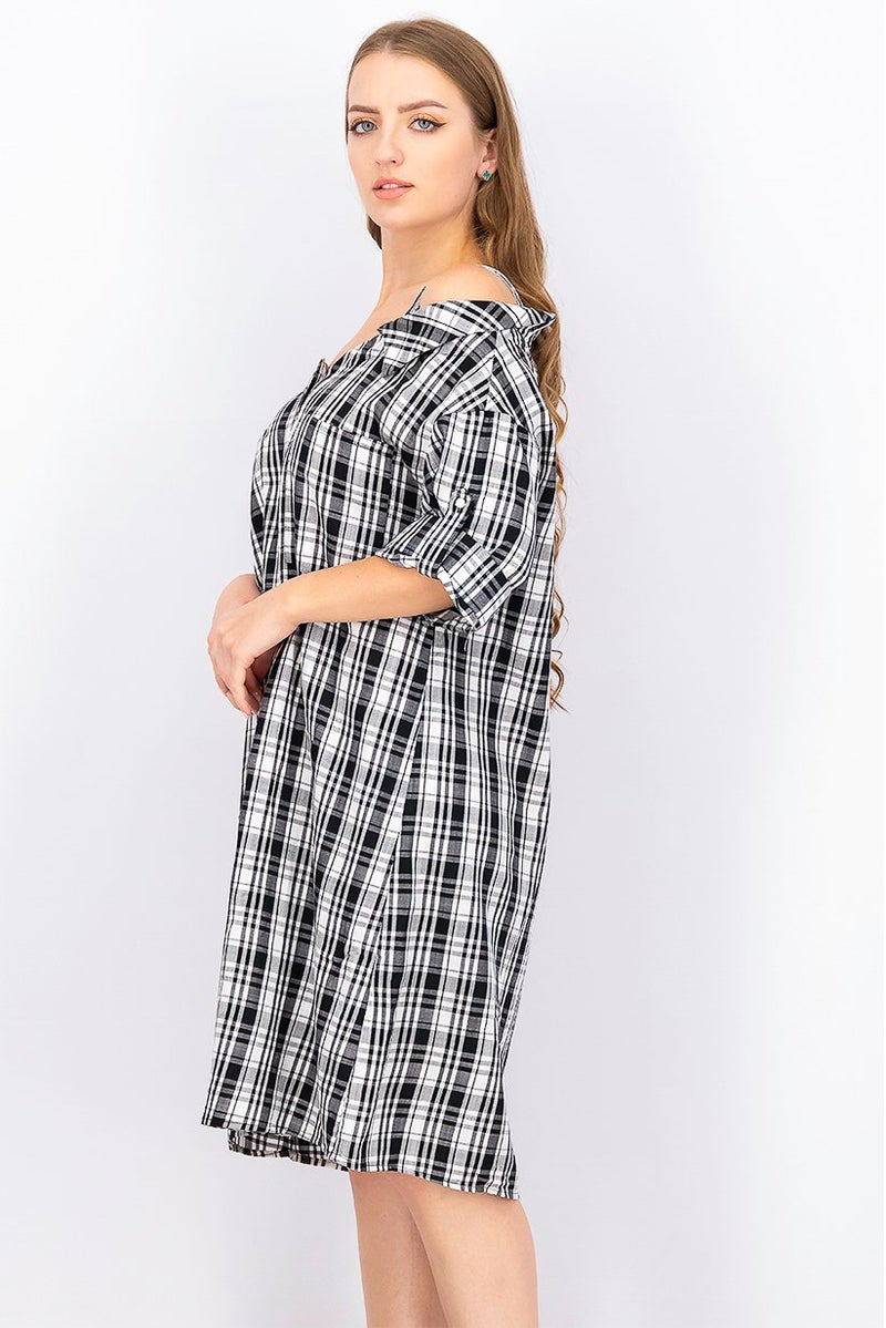 VERO MODA Women Plaid Cold Shoulder Shirt Dress, Multicolor - Image 2