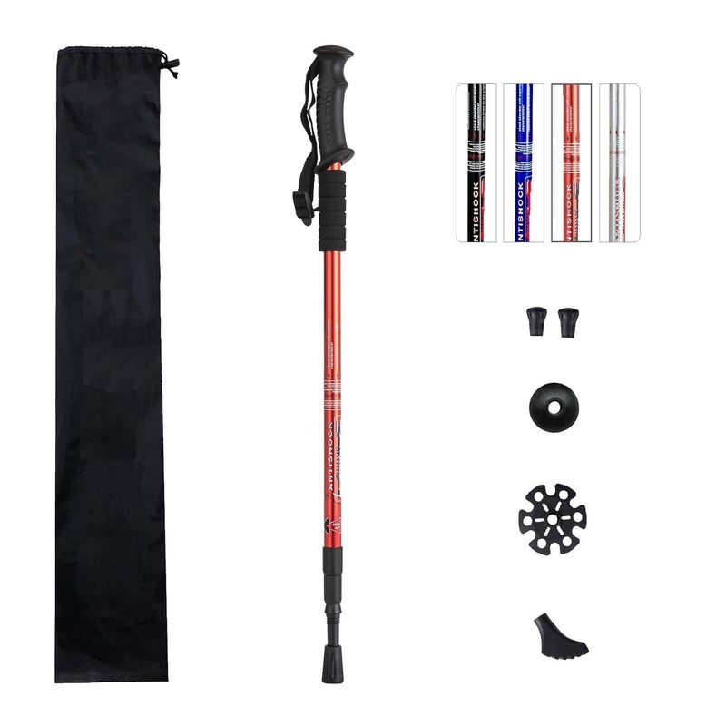 CRAZYABBS Trekking Poles, Collapsible Lightweight Shock-Absorbent Hiking Walking Sticks Adjustable Aluminum Hiking Poles for Women Men Kids (Red) - Image 1