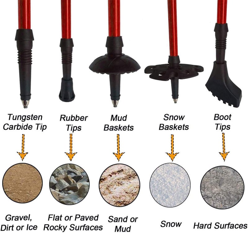 CRAZYABBS Trekking Poles, Collapsible Lightweight Shock-Absorbent Hiking Walking Sticks Adjustable Aluminum Hiking Poles for Women Men Kids (Red) - Image 5