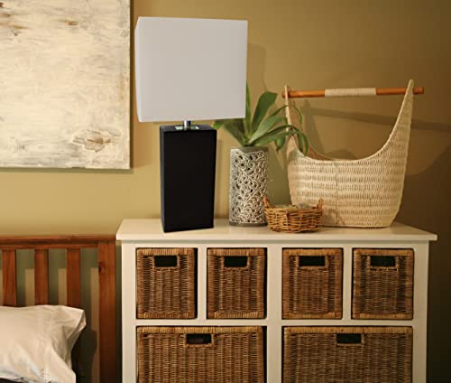 Elegant Designs LT1025-BLK Modern Leather Table Lamp with White Fabric Shade, Black - Image 2