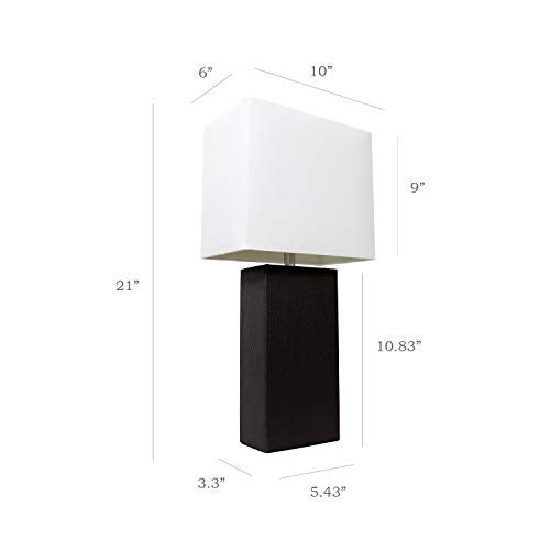 Elegant Designs LT1025-BLK Modern Leather Table Lamp with White Fabric Shade, Black - Image 5