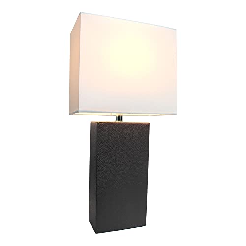Elegant Designs LT1025-BLK Modern Leather Table Lamp with White Fabric Shade, Black - Image 3