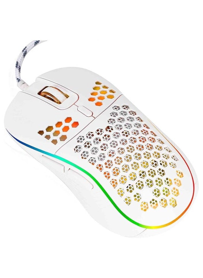 JoyousSto - Wired Gaming Mouse, 4 Adjustable DPI Up to 7200, RGB Backlight, Lightweight and Ergonomic USB Computer Mouse with High Precision Optical Sensor for PC, Mac, Laptop White - Image 1
