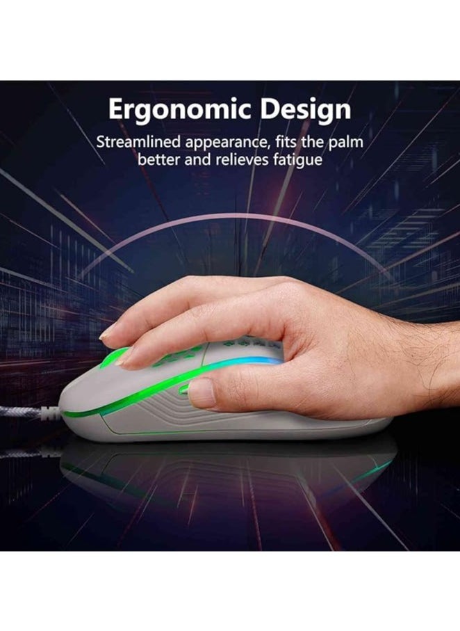JoyousSto - Wired Gaming Mouse, 4 Adjustable DPI Up to 7200, RGB Backlight, Lightweight and Ergonomic USB Computer Mouse with High Precision Optical Sensor for PC, Mac, Laptop White - Image 1