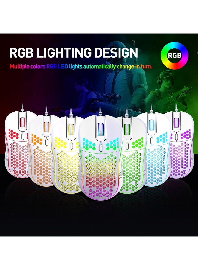 متجر الفرح ماوس ألعاب سلكي بـ 4 نقاط لكل بوصة قابلة للتعديل حتى 7200 RGB بإضاءة خلفية، ماوس كمبيوتر USB خفيف الوزن ومريح مع مستشعر بصري عالي الدقة للكمبيوتر الشخصي Mac والكمبيوتر المحمول باللون الأبيض - Image 5