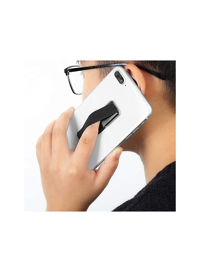 S-TOP 4 Pieces Finger Strap Phone Holder Elastic Finger Holder Cell Phone Grip Holder Finger Strap with Stand for Smartphones, Small Tablets (Black, Silver) - Image 2