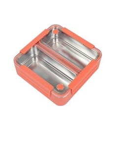 Brain Giggles BrainGiggles 2-Compartments Stainless Steel Lunch Box with Removable Inner Tray Leak Proof Bento Box for Kids Adults - Multifunctional Air Tight Food Container- Orange  - Image 1