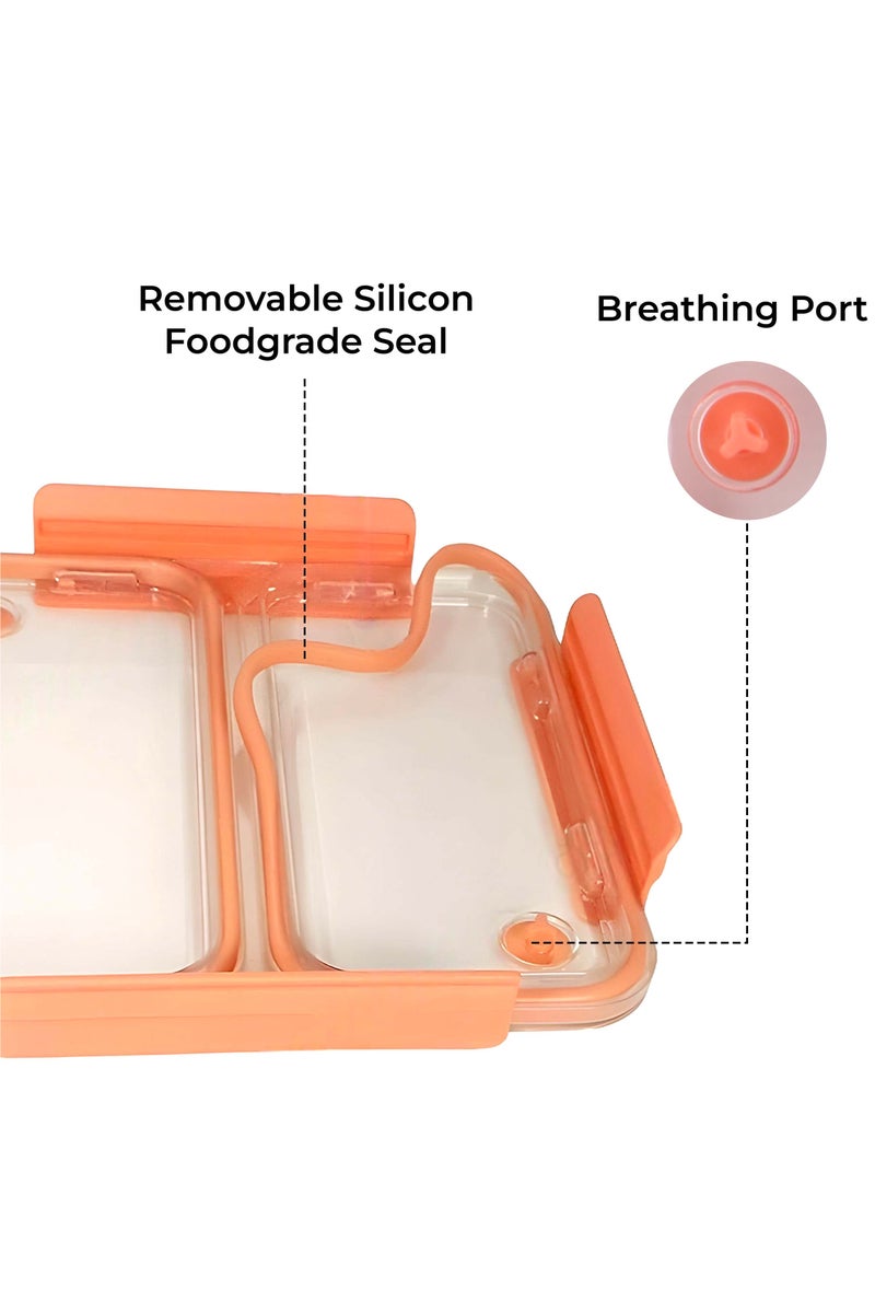 برين جيجلز قهقهات الدماغ صندوق غداء من الفولاذ المقاوم للصدأ مكون من مقصورتين مع صينية داخلية قابلة للإزالة ومضادة للتسرب للأطفال والكبار - حاوية طعام محكمة الغلق متعددة الوظائف - برتقالي - Image 4