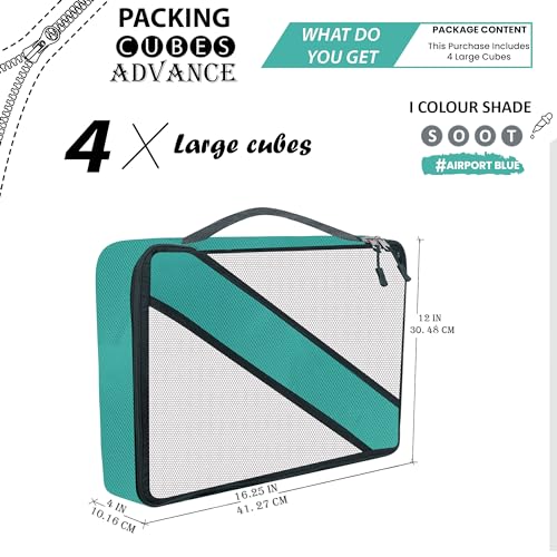 TRIP ON GO Packing Cubes, Travel Organizer Pouch, Packing Bags for Travelling Travel Pouches for Women, Pouch for Men, Cloth Bag for Travel, Polyester (Advance Large- Pack of 4, Airport Blue) - Image 2