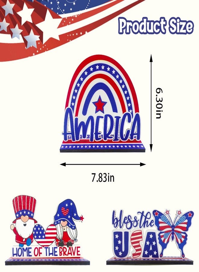 Threetols 3 piece 4 of July Table Decoration, Patriotic Gnome Table Centerpiece Sign Wooden Independence Day Table Signs Bless the USA for Patriotic Party Dinner Coffee Table Topper House School Classroom - Image 4