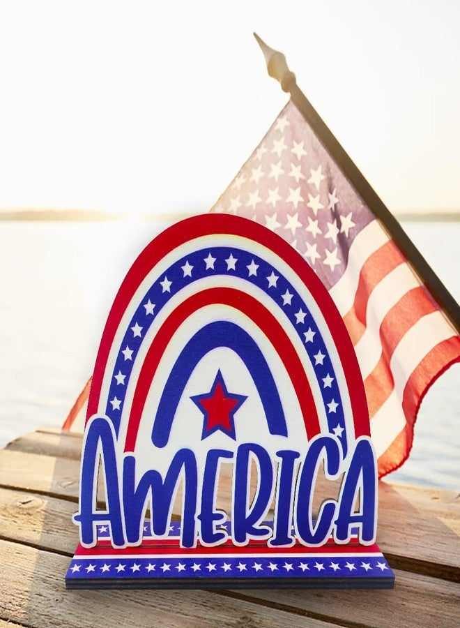 Threetols 3 piece 4 of July Table Decoration, Patriotic Gnome Table Centerpiece Sign Wooden Independence Day Table Signs Bless the USA for Patriotic Party Dinner Coffee Table Topper House School Classroom - Image 3