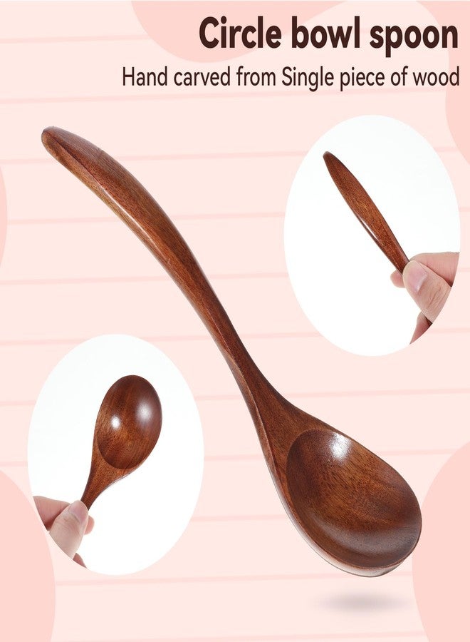 Alrhso 6 Pcs Wooden Soup Spoons 6.8 Inch Wooden Spoons for Eating Asian Soup Spoon Wood Serving Table Spoon Set for Salad Desserts Tea Coffee Snacks Cereal - Image 4
