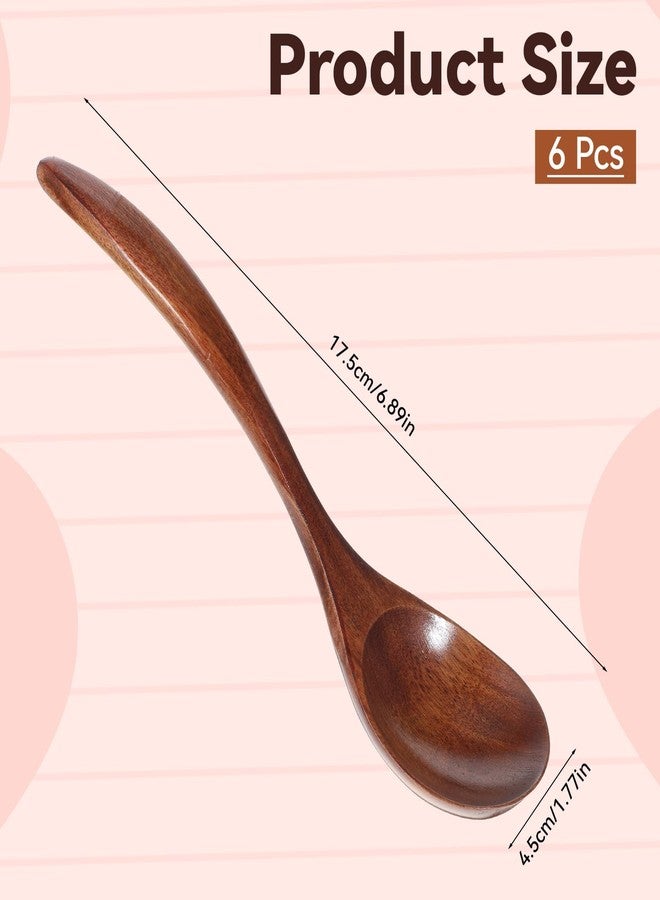 Alrhso 6 Pcs Wooden Soup Spoons 6.8 Inch Wooden Spoons for Eating Asian Soup Spoon Wood Serving Table Spoon Set for Salad Desserts Tea Coffee Snacks Cereal - Image 2