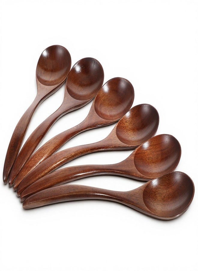 Alrhso 6 Pcs Wooden Soup Spoons 6.8 Inch Wooden Spoons for Eating Asian Soup Spoon Wood Serving Table Spoon Set for Salad Desserts Tea Coffee Snacks Cereal - Image 1