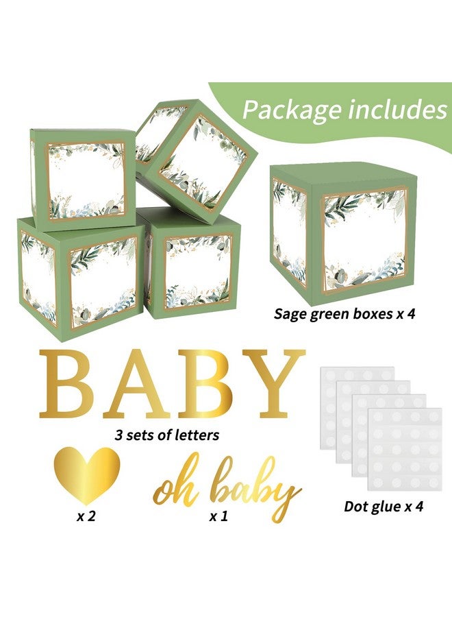 RUBFAC Sage Green Baby Boxes with Letters for Baby Shower, 4pcs Safari Baby Shower Decorations for Boy Girl Balloon Boxes Gender Reveal Birthday Party Favors - Image 2
