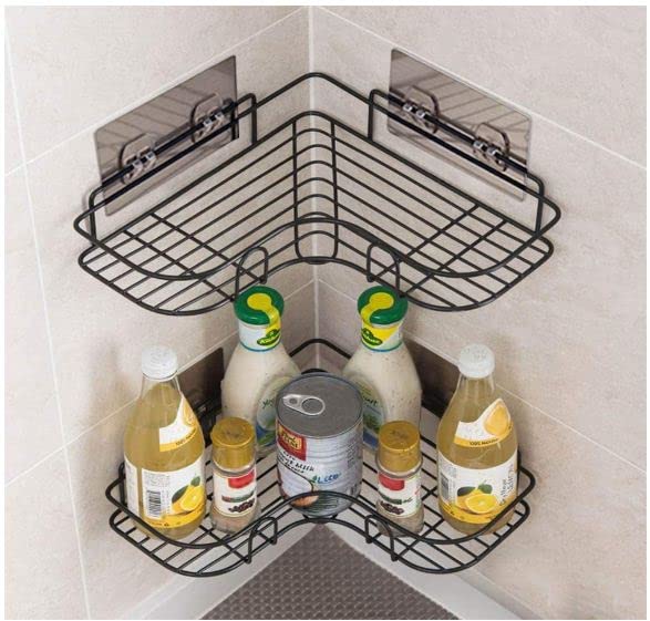 AG E-Com Shelf Adhesive Multipurpose Bathroom Corner Storage Organizer Rack/Shelf Wall Mounted (No Drilling Required) Bathroom Accessories Metal Material With Powder Coated Finish (Pack Of 1) - Image 4