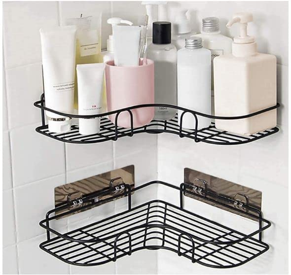 AG E-Com Shelf Adhesive Multipurpose Bathroom Corner Storage Organizer Rack/Shelf Wall Mounted (No Drilling Required) Bathroom Accessories Metal Material With Powder Coated Finish (Pack Of 1) - Image 1
