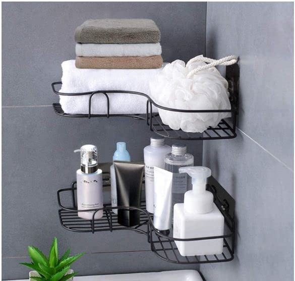 AG E-Com Shelf Adhesive Multipurpose Bathroom Corner Storage Organizer Rack/Shelf Wall Mounted (No Drilling Required) Bathroom Accessories Metal Material With Powder Coated Finish (Pack Of 1) - Image 5