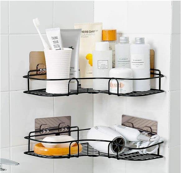AG E-Com Shelf Adhesive Multipurpose Bathroom Corner Storage Organizer Rack/Shelf Wall Mounted (No Drilling Required) Bathroom Accessories Metal Material With Powder Coated Finish (Pack Of 1) - Image 2