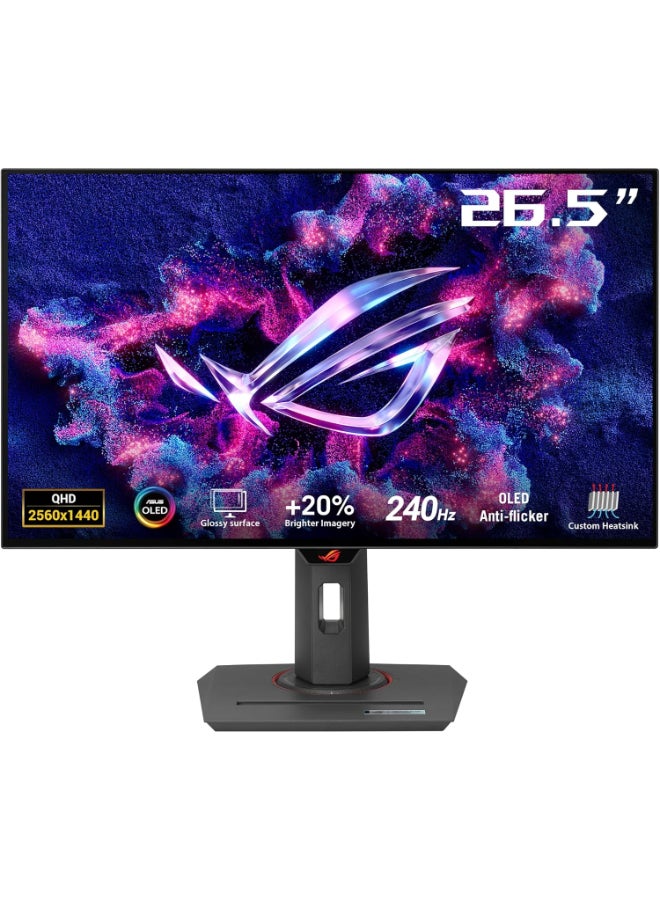 أسوس شاشة الألعاب ROG Strix OLED XG27AQDMG Gen2 مقاس 27 بوصة QHD – لوحة WOLED لامعة، 240 هرتز، 0.03 مللي ثانية GTG، HDR400 أسود حقيقي، 99% DCI-P3، 10 بت، متوافقة مع G-SYNC، FreeSync Premium، HDMI 2.1، DisplayPort 1.4، OLED Care Pro | 90LM0CC0-B01171 - Image 1