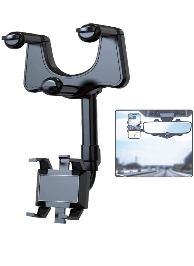 ELTRAZONE 360°Rotatable and Retractable Car Phone Holder, Car Rearview Mirror Bracket, Multifunctional Adjustable Phone Holder, Universal Phone Navigation GPS Holder for All Mobile - Image 1