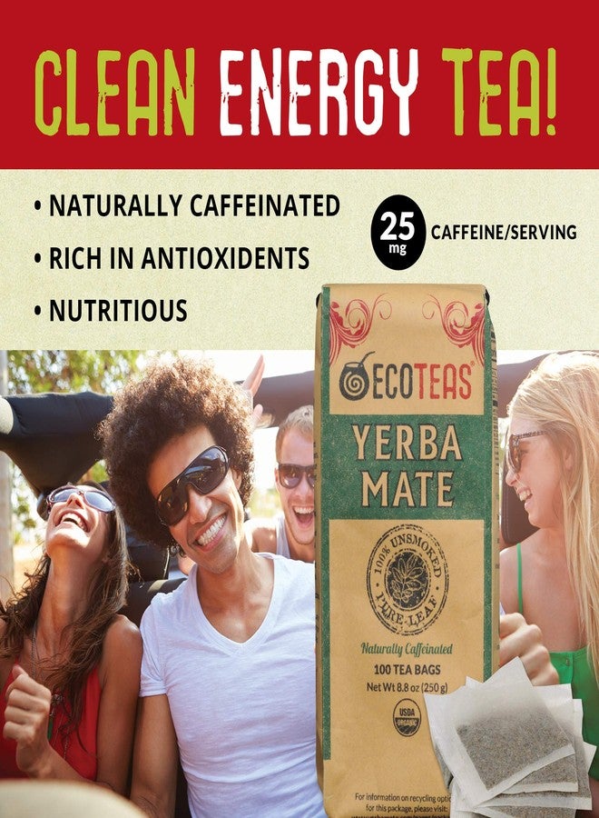 ECOTEAS Premium Organic Yerba Mate Tea Bags - Natural Energy & Detox Herbal Tea - Coffee Alternative - Kosher, Non-GMO, Gluten-Free - 100 Unsmoked Bulk Bags, 8.8 oz (Pack of 1) - Image 4
