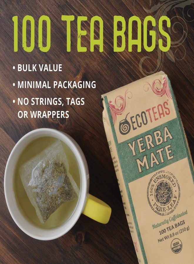 ECOTEAS Premium Organic Yerba Mate Tea Bags - Natural Energy & Detox Herbal Tea - Coffee Alternative - Kosher, Non-GMO, Gluten-Free - 100 Unsmoked Bulk Bags, 8.8 oz (Pack of 1) - Image 2