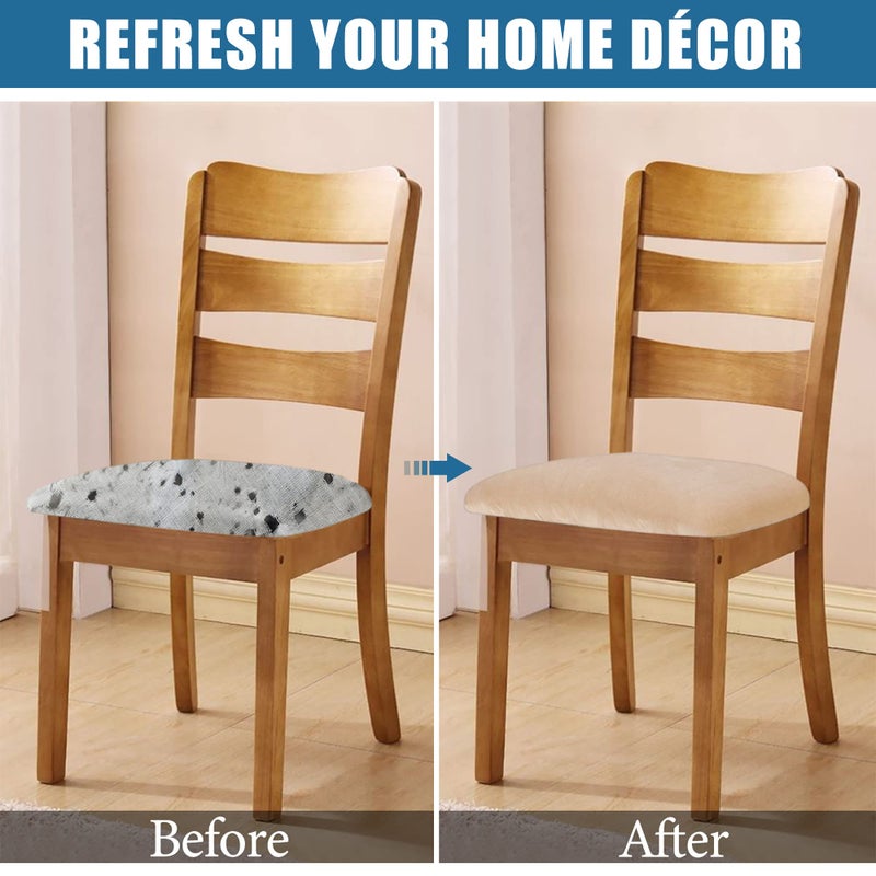 Smiry Velvet Seat Covers for Dining Room Chair Set of 4, Stretch Fit Removable Washable Chair Seat Cushion Protector Slipcovers with Ties, Beige - Image 5