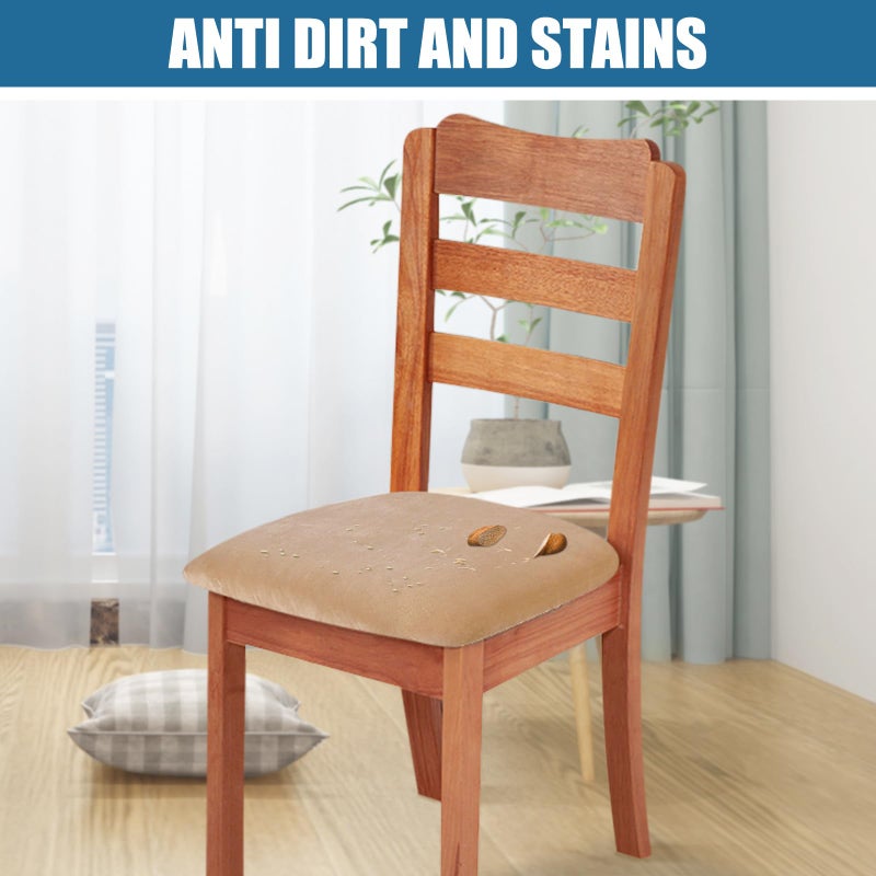 Smiry Velvet Seat Covers for Dining Room Chair Set of 4, Stretch Fit Removable Washable Chair Seat Cushion Protector Slipcovers with Ties, Beige - Image 3