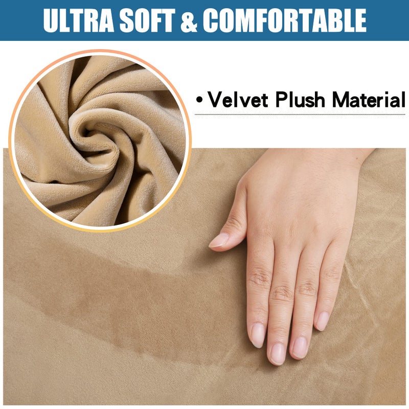 Smiry Velvet Seat Covers for Dining Room Chair Set of 4, Stretch Fit Removable Washable Chair Seat Cushion Protector Slipcovers with Ties, Beige - Image 2