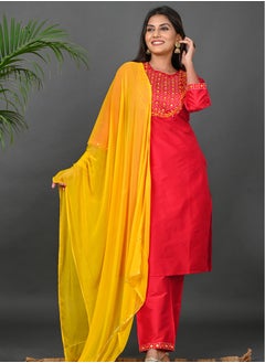 Riara Riara Embroidery Women Kurta Set With Dupatta Red Round Neck 2XL  - Image 1