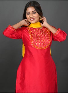 Riara Riara Embroidery Women Kurta Set With Dupatta Red Round Neck 2XL  - Image 3