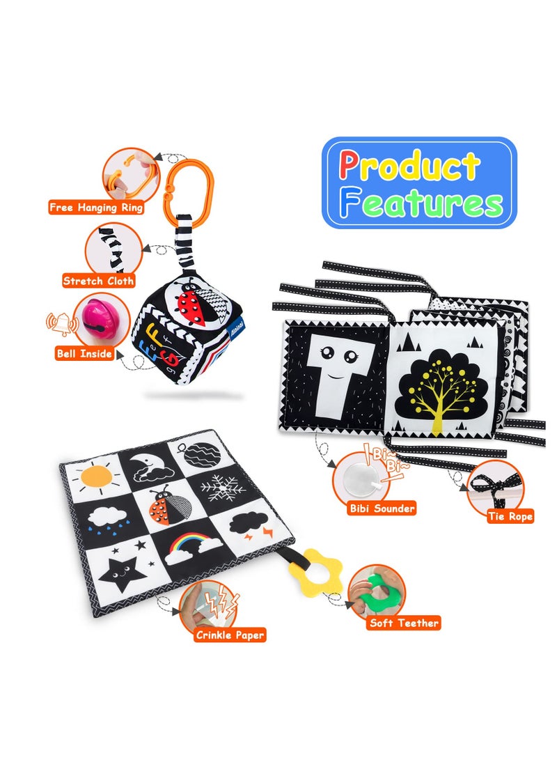 Montessori Toys for Babies, Sensory Soft Book for Early Education, 3 Pcs Black and White High Contrast Baby Toys 0-3 Months for Newborn - Image 3