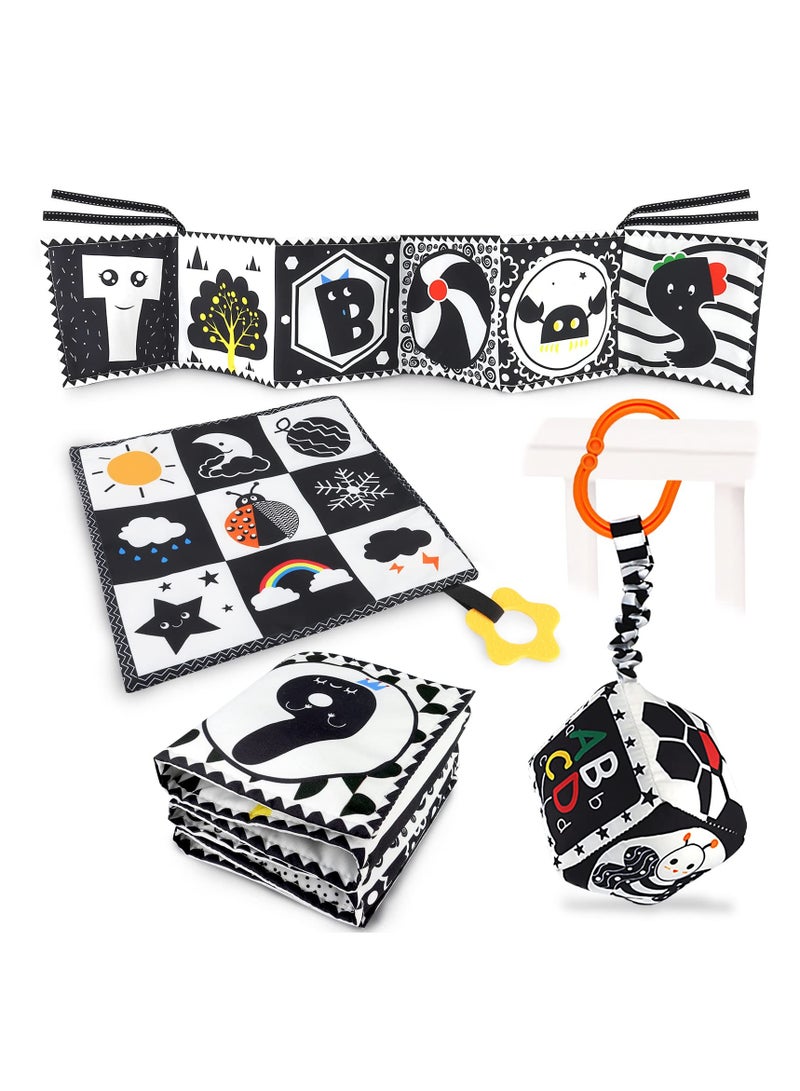 Montessori Toys for Babies, Sensory Soft Book for Early Education, 3 Pcs Black and White High Contrast Baby Toys 0-3 Months for Newborn - Image 1