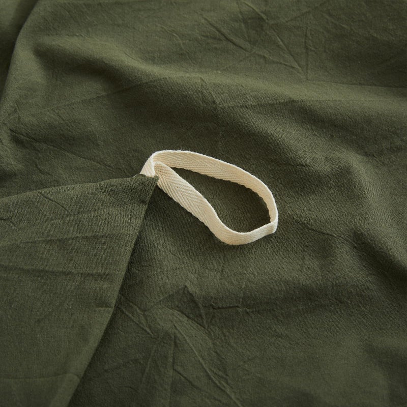 LOVQUE Olive Green Cotton Duvet Cover Queen Size, Linen Like Natural Bedding Set with Zipper Closure (No Comforter), 90x90 Inches - Image 5