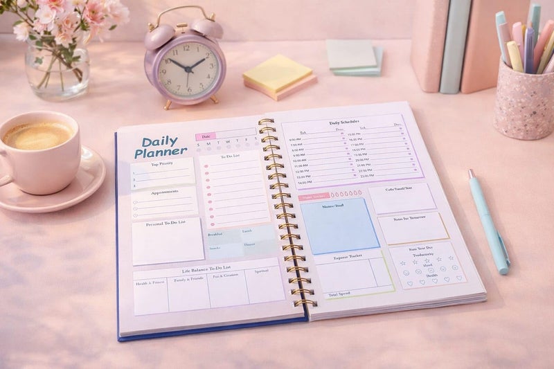 Awestuffs Daily Planner Undated, Schedule Your Day, Manage to-do List, Goals Tracker, Wellness Tracker - 3 Month Planner - (Premium Hardbound with Golden Spiral) (A5-21 x 15 cm) - Image 5