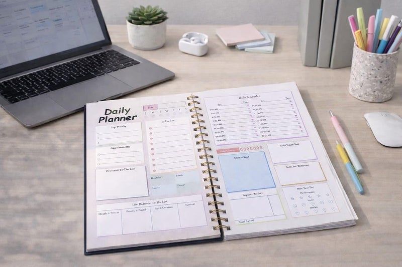 Awestuffs Daily Planner Undated, Schedule Your Day, Manage to-do List, Goals Tracker, Wellness Tracker - 3 Month Planner - (Premium Hardbound with Golden Spiral) (A5-21 x 15 cm) - Image 4
