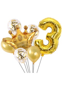 Party 8-piece set for 3st birthday party anniversary decoration party supplies includes gold number 3 balloon, large gold crown foil balloon set, 12-inch sequin balloon, 12-inch gold balloon  - Image 1